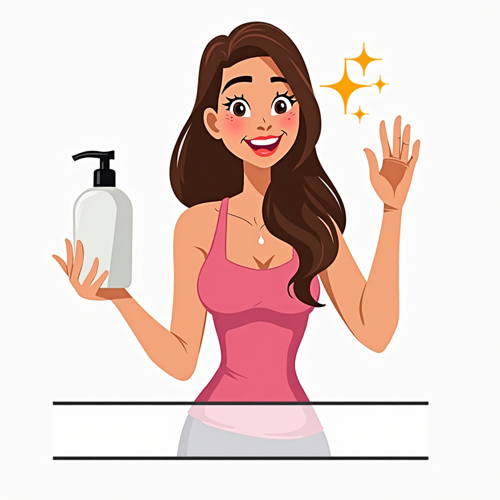 A girl is showing product to sale